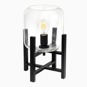 SIMPLE DESIGNS Black Wood Mounted Table Lamp with Clear Glass Cylinder Shade LT1068-CLR